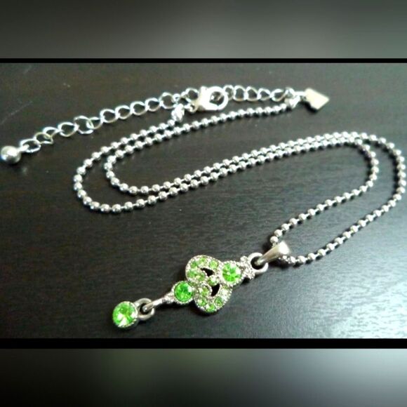 VINTAGE SIGNED COOKIE LEE GREEN RHINESTONE 18" NECKLACE - Picture 1 of 2